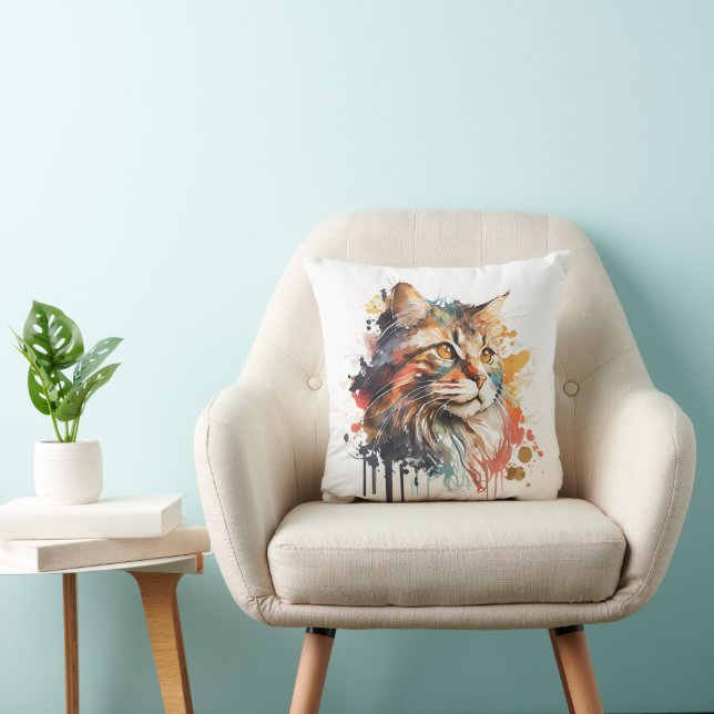 Watercolor Cat Painting Cushion (Chair)