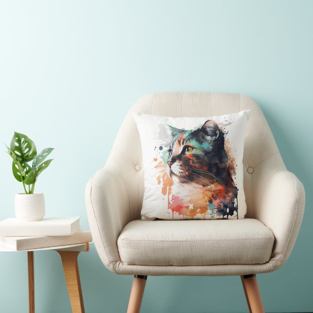 Watercolor Cat Painting Cushion (Chair)