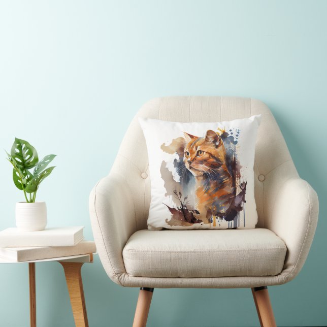 Watercolor Cat Painting Cushion (Chair)