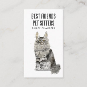 Watercolor Cat Pet Sitter Business Card
