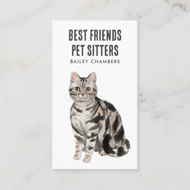 Watercolor Cat Pet Sitter Business Card (Front)
