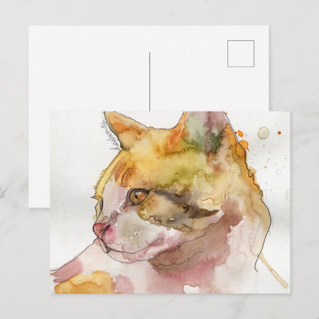 Watercolor Cat Postcard (Front/Back)