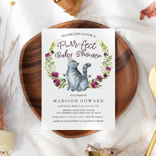 Watercolor Cat Purr-fect Baby Shower Invitation
