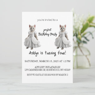 Watercolor Cat Purr-fect Birthday Party Invitation