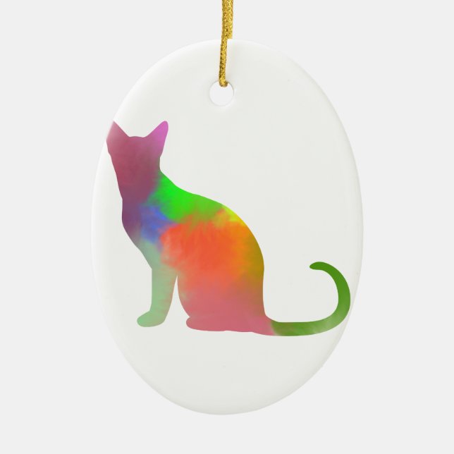 Watercolor Cat Silhouette Ceramic Tree Decoration (Front)