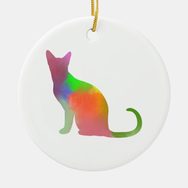 Watercolor Cat Silhouette Ceramic Tree Decoration (Front)