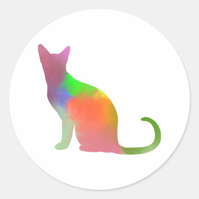 Watercolor Cat Silhouette Classic Round Sticker (Front)