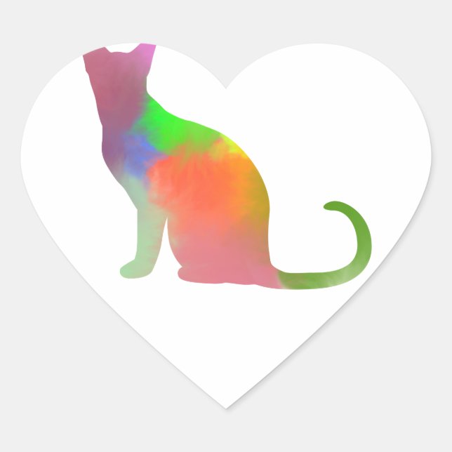 Watercolor Cat Silhouette Heart Sticker (Front)