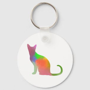 Watercolor Cat Silhouette Key Ring