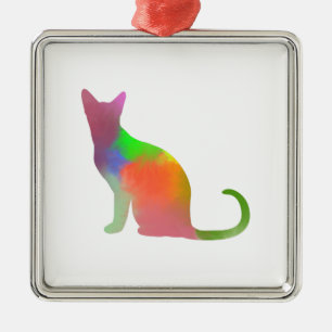 Watercolor Cat Silhouette Metal Tree Decoration