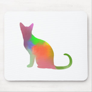 Watercolor Cat Silhouette Mouse Mat