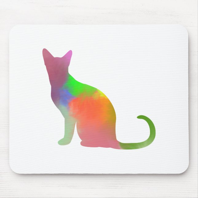 Watercolor Cat Silhouette Mouse Mat (Front)