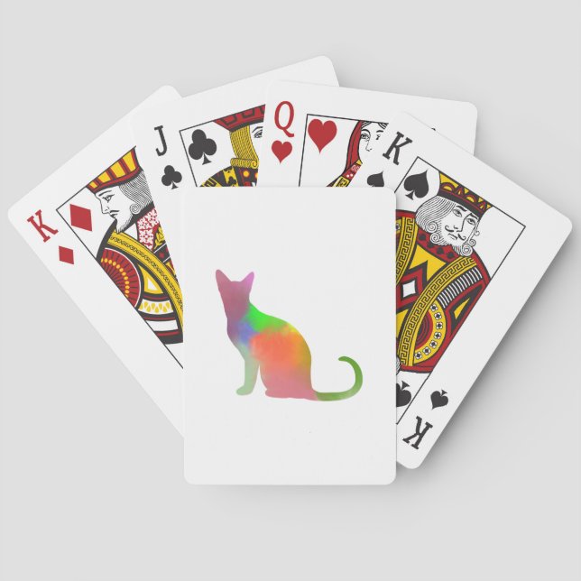 Watercolor Cat Silhouette Playing Cards (Back)
