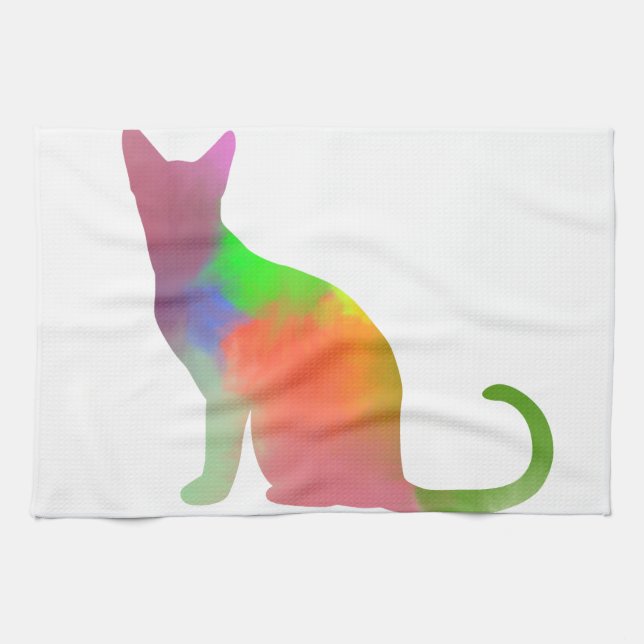 Watercolor Cat Silhouette Tea Towel (Horizontal)