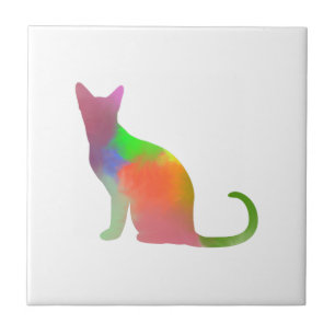 Watercolor Cat Silhouette Tile
