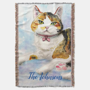 Watercolor Cat Throw Blanket
