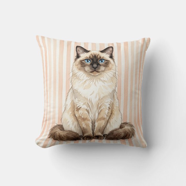 Watercolor Cat Throw Pillow Decor (Front)