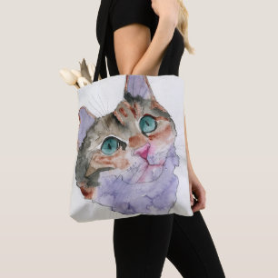 Watercolor Cat Tote Bag