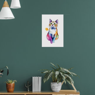 watercolor cat wallart funny cat gift poster