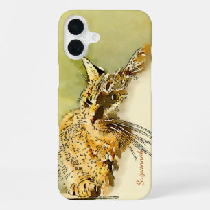 Watercolor Cat Whiskers Pink Heart Nose Custom iPhone 16 Plus Case