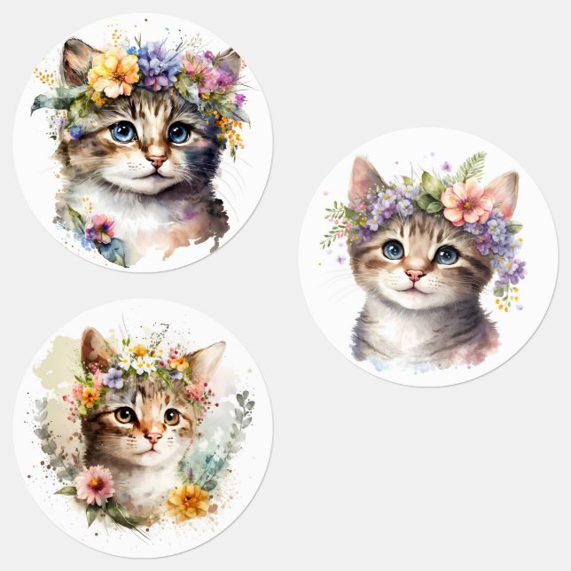 Watercolor Cat with flowers (Group)