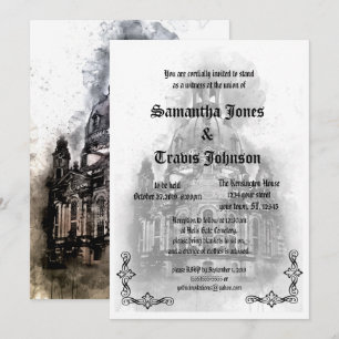 Watercolor Cathedral Goth Wedding Invitations