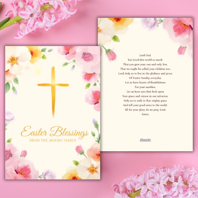 Watercolor Catholic Cross Easter Blessings Prayer Holiday Card (Watercolor Catholic Cross Easter Blessings Prayer Holiday Card)