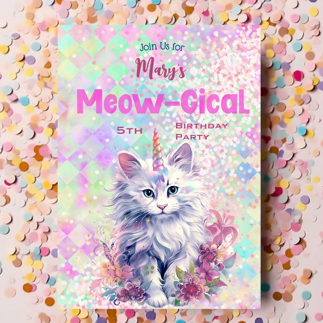 Watercolor Caticorn Meow-Gical Birthday Invitation (Creator Uploaded)
