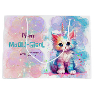 Watercolor Caticorn Meow-Gical Birthday Large Gift Bag