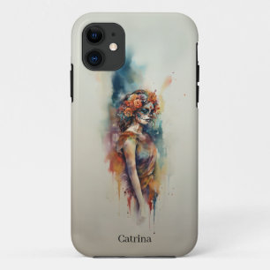 Watercolor Catrina Dia de los Muertos Sugar Skull iPhone 11 Case