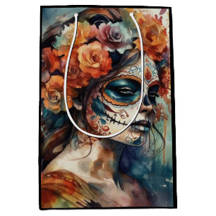 Watercolor Catrina Dia de los Muertos Sugar Skull Medium Gift Bag