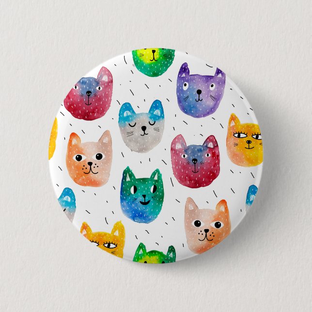 Watercolor cats and friends 6 cm round badge (Front)