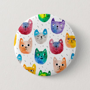 Watercolor cats and friends 6 cm round badge
