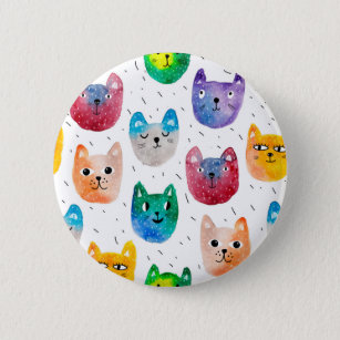 Watercolor cats and friends 6 cm round badge