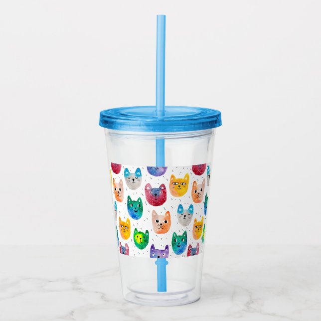Watercolor cats and friends acrylic tumbler (Front)