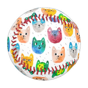Watercolor cats and friends baseball