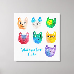 Watercolor cats and friends canvas print