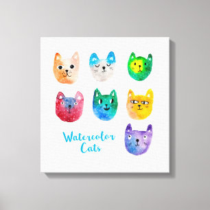 Watercolor cats and friends canvas print