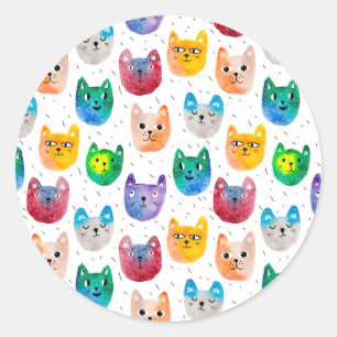 Watercolor cats and friends classic round sticker