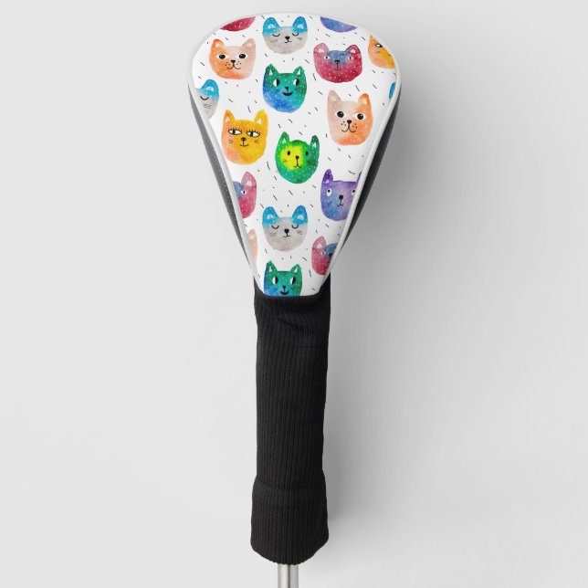 Watercolor cats and friends golf head cover (Front)