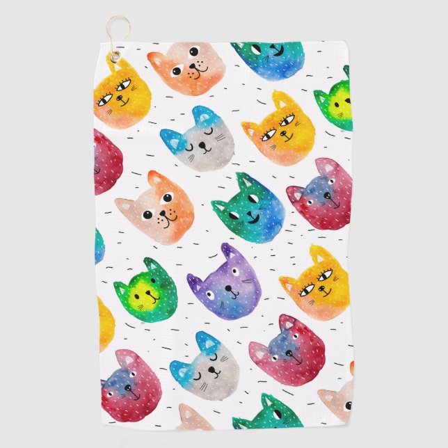 Watercolor cats and friends golf towel (Front)