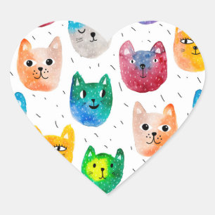 Watercolor cats and friends heart sticker