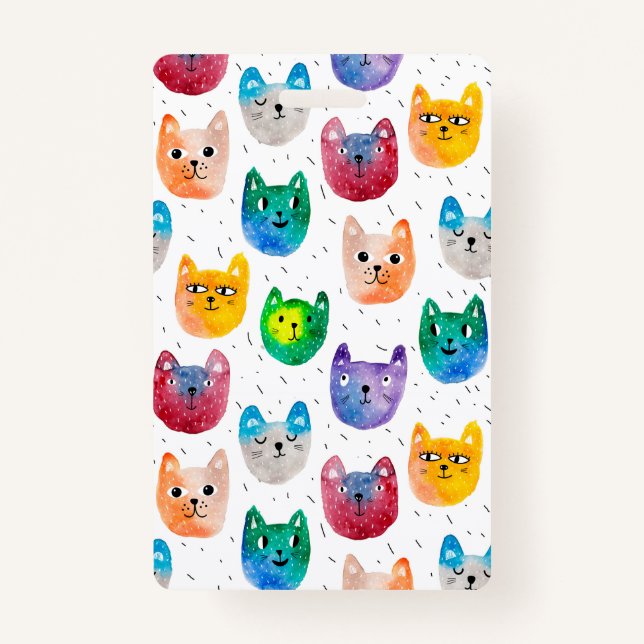 Watercolor cats and friends ID badge (Front)