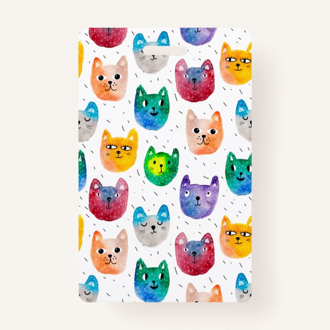 Watercolor cats and friends ID badge (Front)