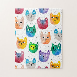 Watercolor cats and friends jigsaw puzzle