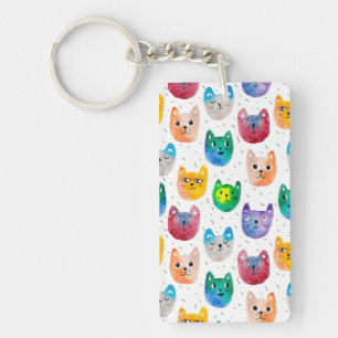 Watercolor cats and friends key ring