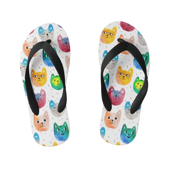 Watercolor cats and friends kid's flip flops (Footbed)