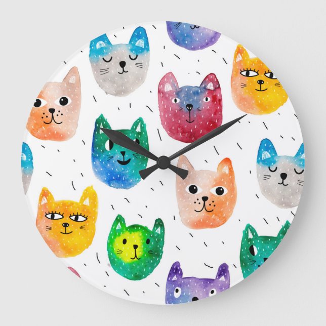 Watercolor cats and friends large clock (Front)
