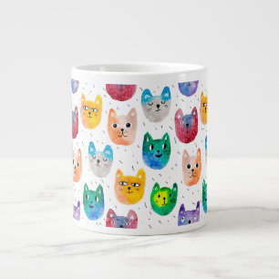 Watercolor cats and friends large coffee mug