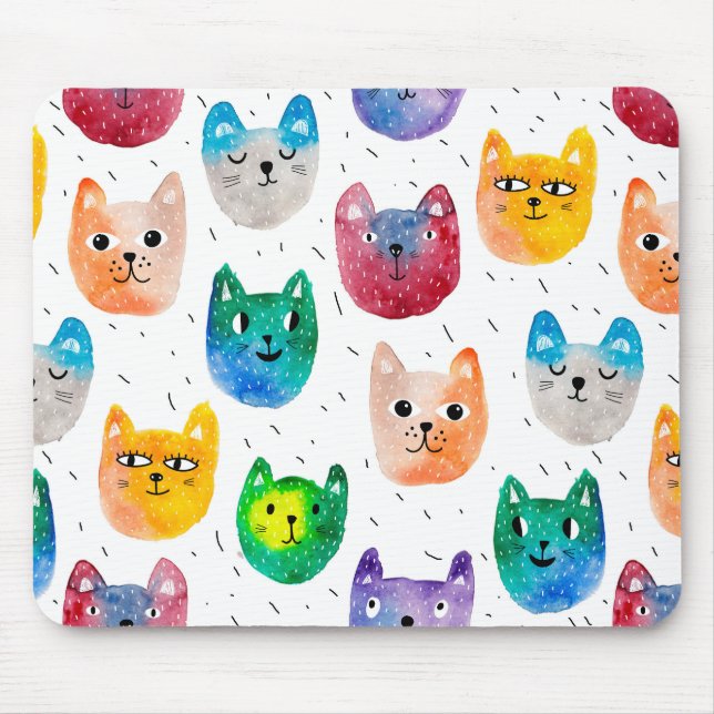 Watercolor cats and friends mouse mat (Front)